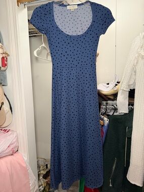 Jessica Simpson Blue Maxi Dress with Black Polka Dots